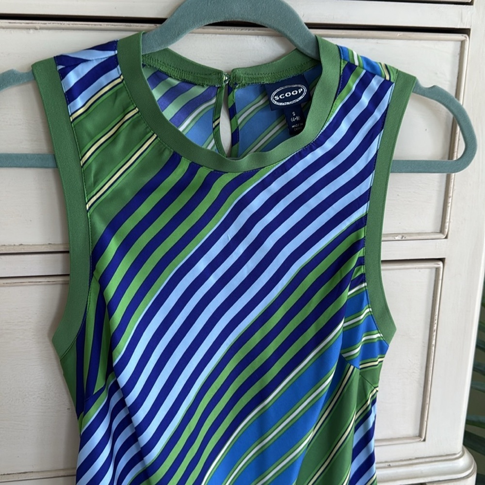 Striped Green and Blue Satin Midi Dress size S - Picture 3 of 3
